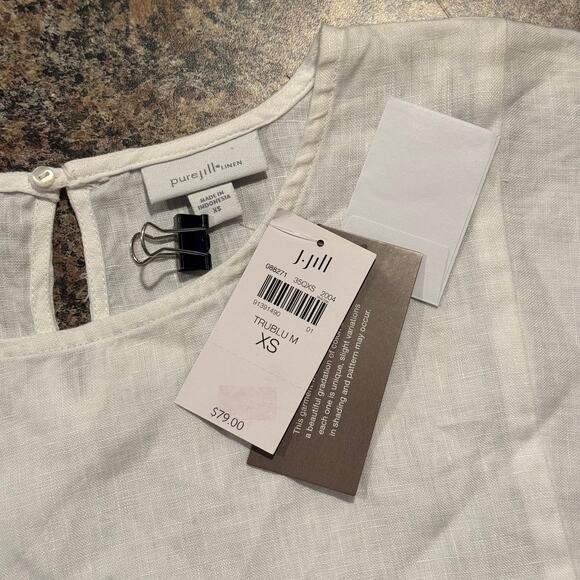 NWT Pure J Jill Womens Top Linen Boxy Minimalist Coastal Tie Dye White Blue XS - Picture 3 of 6